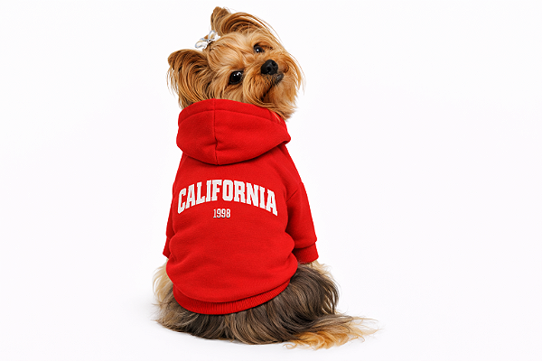 Blusão para Cachorro Moletom com Capuz California Vermelho