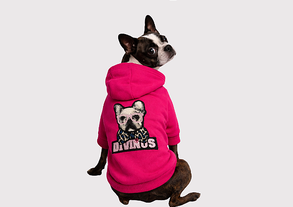 Blusão Moletom com Capuz para Cachorro Bulldogue Rosa