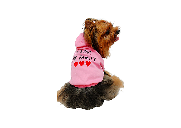 Blusão Moletom com Capuz para Cachorro I Love My Family Rosa