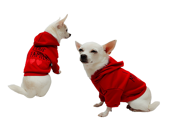 Blusão Moletom com Capuz para Cachorro I Love My Family Vermelho