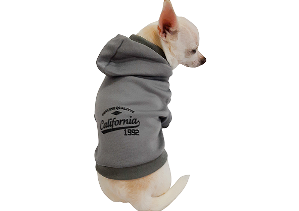 Blusão Moletom com Capuz para Cachorro California Cinza Gaby Moda Pet