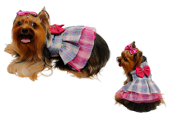 Vestido Pet Gaby Moda Pet Luxo Xadreizinho para Cães