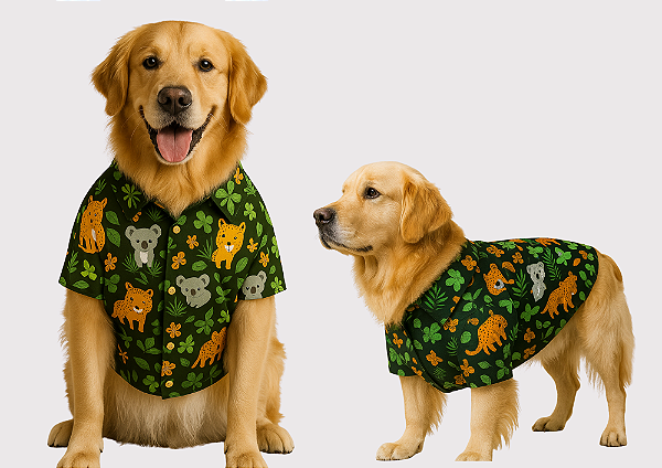 Camisa Pet Alfaiataria Floresta Premium Gaby Moda Pet Golden Retrivier