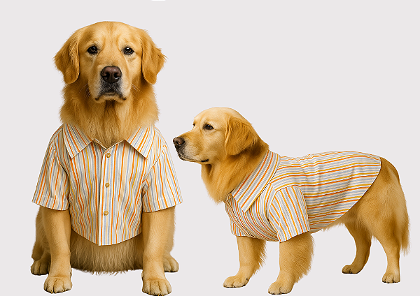 Camisa Pet Alfaiataria Listras Colorida Premium Gaby Moda Pet Golden Retrivier