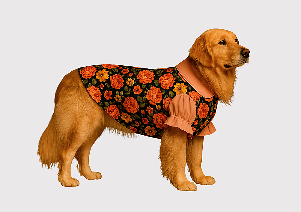 Camisa Pet Alfaiataria Floral Premium Gaby Moda Pet Golden Retrivier