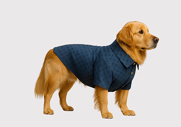 Camisa Pet Alfaiataria Azul Premium Gaby Moda Pet Golden Retrivier