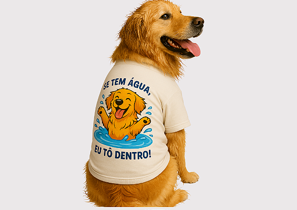 CAMISETA PET VERÃO SE TEM AGUA TÕ DENTRO II BRANCA GOLDEN RETRIVIER