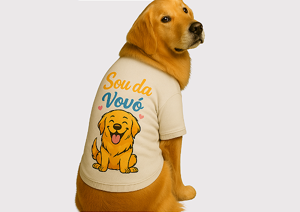 CAMISETA PET VERÃO SOU DA VOVÓ BRANCA GOLDEN RETRIVIER