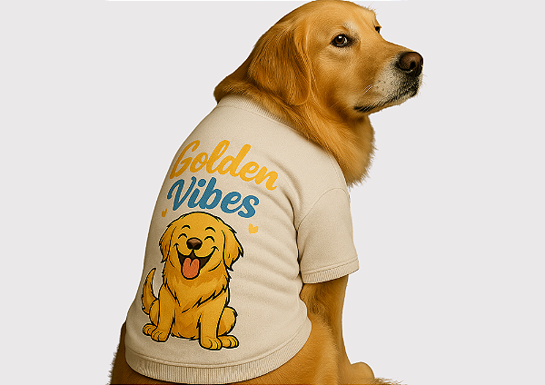 CAMISETA PET VERÃO GOLDEN VIBES BRANCA GOLDEN RETRIVIER