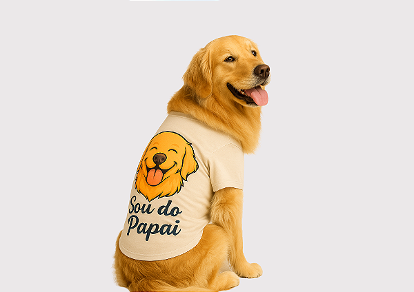 CAMISETA PET VERÃO SOU DO PAPAI BRANCA GOLDEN RETRIVIER