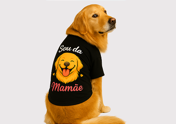 CAMISETA PET VERÃO SOU DA MAMÃE PRETA GOLDEN RETRIVIER