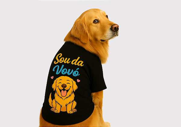 CAMISETA PET VERÃO SOU DA VOVÓ PRETA GOLDEN RETRIVIER
