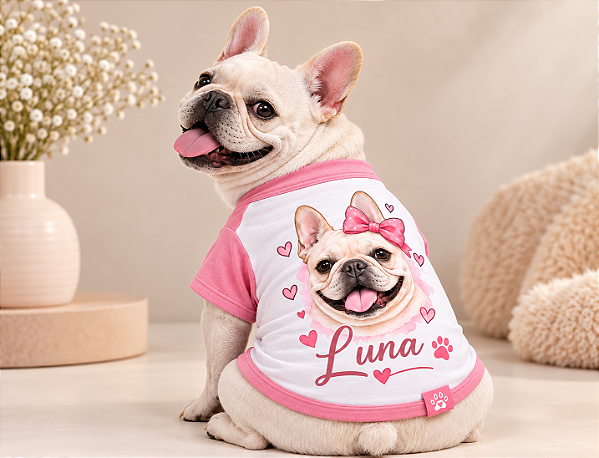 CAMISETA PET VERÃO PERSONALIZADA COM RAÇA/ROSTINHO DO SEU PET