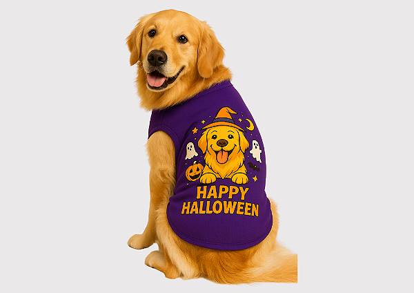 CAMISETA PET FANTASIA HALLOWEN GOLDEN RETRIVIER ROXA GOLDEN RETRIVIER