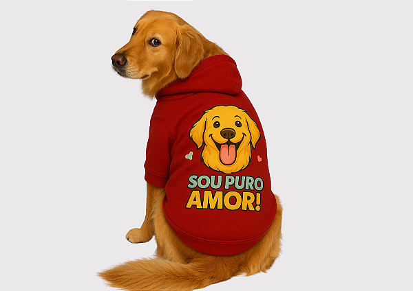 MOLETOM  PET GOLDEN SOU PURO AMOR VERMELHO GOLDEN RETRIVIER