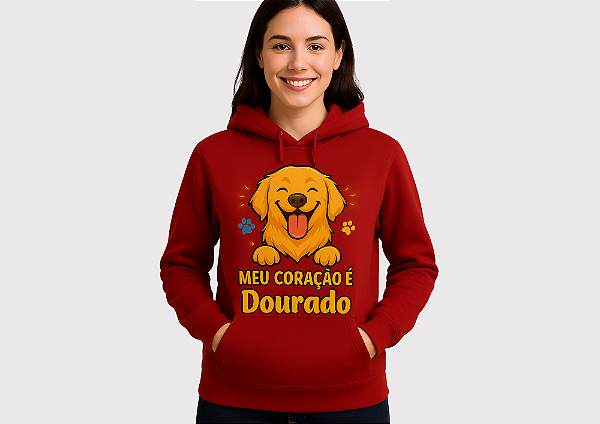 MOLETOM VERMELHO COLEÇÃO MÃE DE PET MEU CORAÇÃO É DOURADO FEMININO