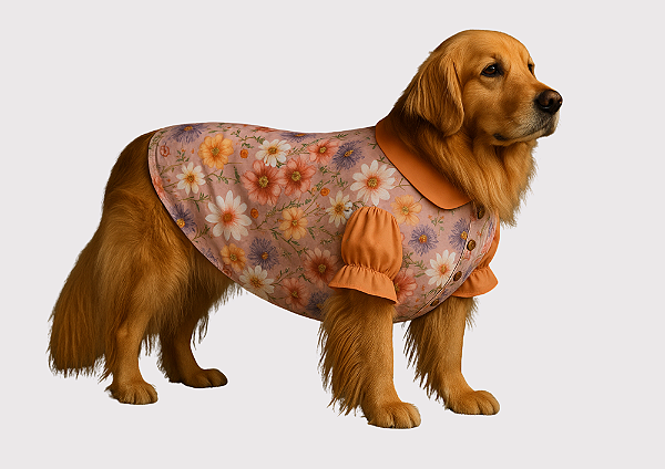 Camisa Pet Alfaiataria Estampa Floral Premium Gaby Moda Pet Golden Retrivier