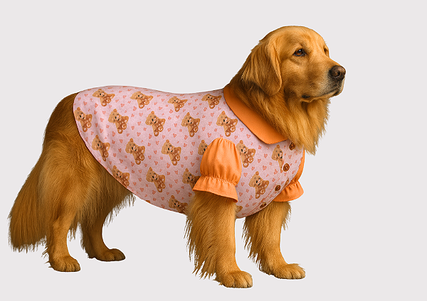 Camisa Pet Alfaiataria Estampa Ursinha Premium Gaby Moda Pet Golden Retrivier