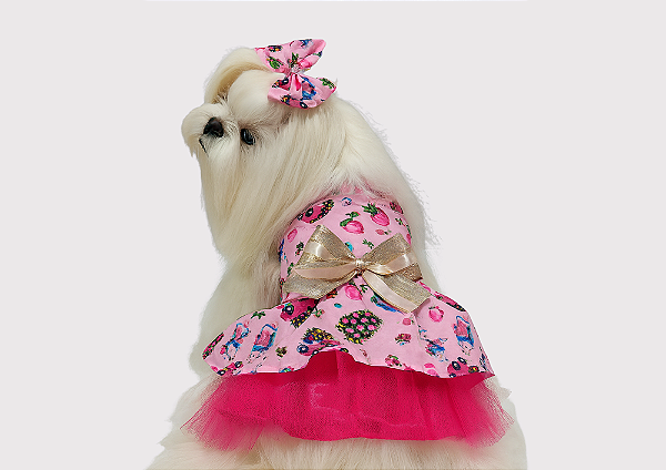 Vestido Pet para Cachorro Natal Noel Rosa Gaby Moda Pet