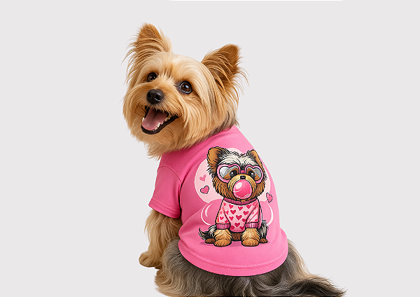CAMISETA PET YORKSHIRE ROSA TUTIFRUTI VERÃO GABY MODA PET