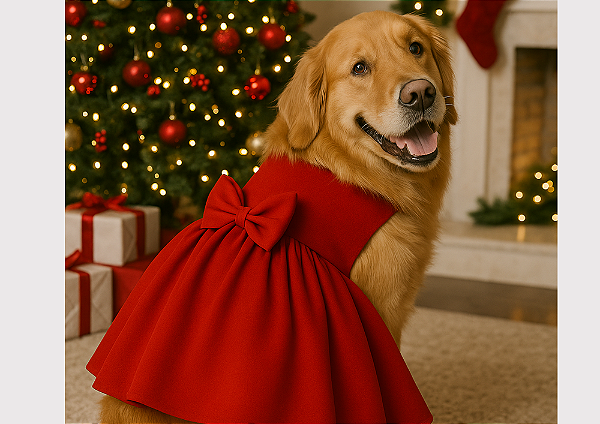 Vestido Pet para Cachorro Natal Vermelho Clássico Golden Retrivier Gaby Moda Pet