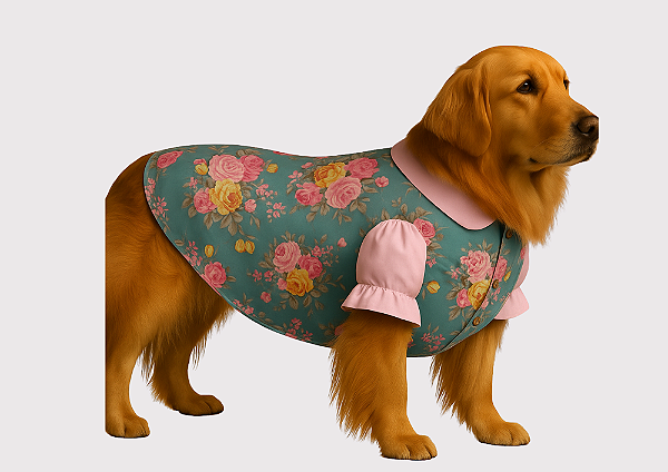 Camisa Pet Alfaiataria Floral Premium Golden Retrivier Gaby Moda Pet