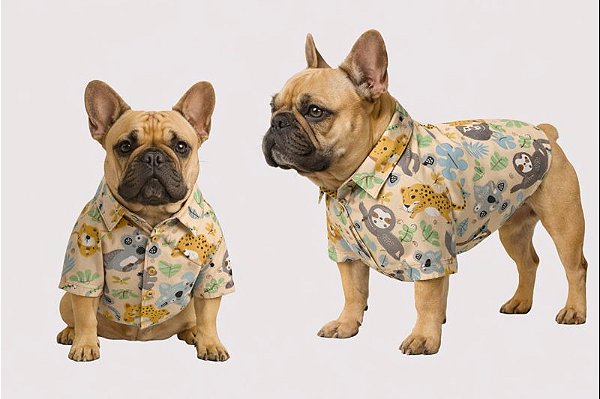 Camisa Pet Alfaiataria Floresta Bege Premium Gaby Moda Pet