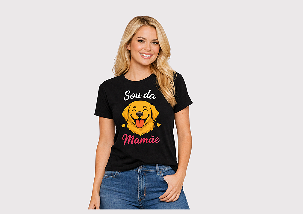 CAMISETA COLEÇÃO MÃE DE PET SOU DA MAMÃE PRETA FEMININA