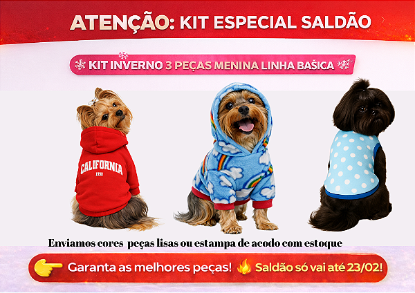 KIT 3 PEÇAS ROUPAS PET LINHA BÁSICA INVERNO MENINO SALDÃO