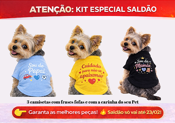 KIT 3 PEÇAS ROUPAS PET LINHA PREMIUM FRASES FOFAS MENINO SALDÃO