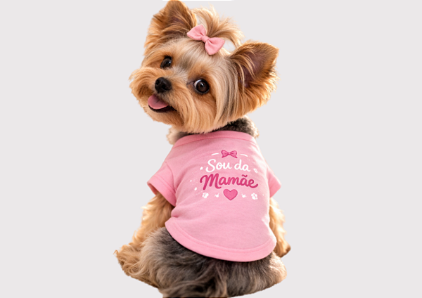 CAMISETA PET VERÃO PERSONALIZADA ROSA SOU DA MAMÃE