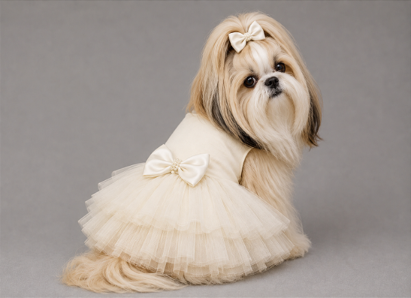 Vestido Pet Personalizada Daminha Off White Boutique Noiva Gaby Moda Pet