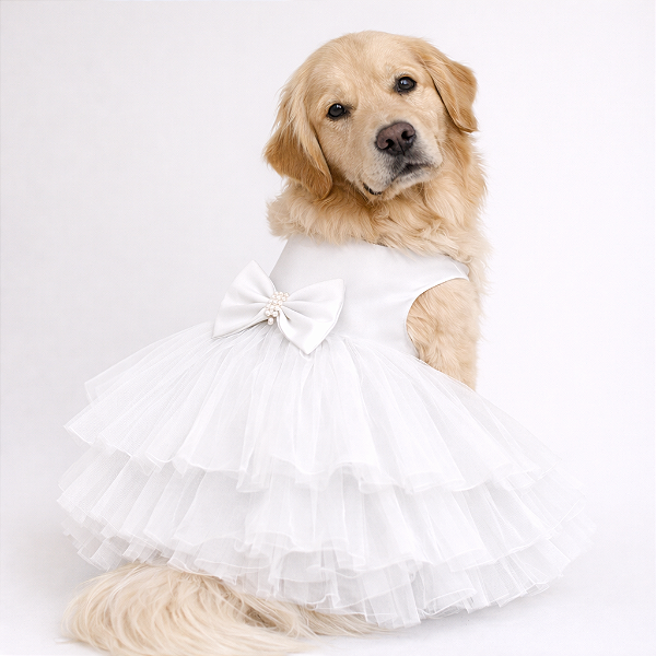 Vestido Pet Personalizada Daminha Noiva Boutique Gaby Moda Pet - Golden Retrivier