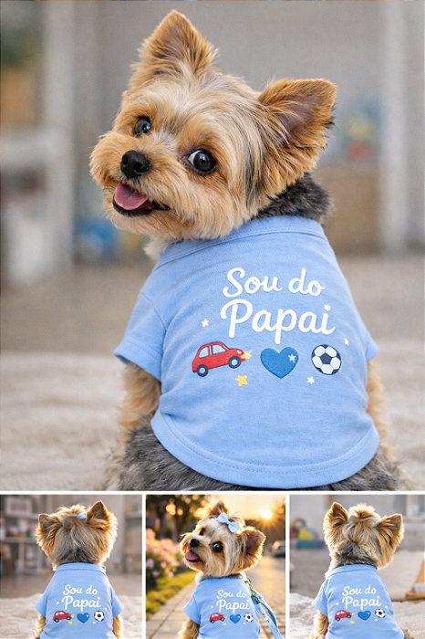 CAMISETA PET VERÃO PERSONALIZADA AZUL SOU DO PAPAI