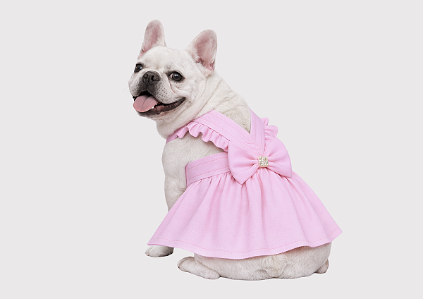 Vestido para Cachorro Bulldogue Francês Luxo Rosa Alfaiataria Roupa Pet Premium Gaby Moda Pet