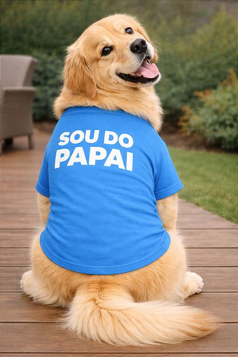 CAMISETA PET VERÃO PERSONALIZADA SOU DO PAPAI PORTE GRANDE AZUL