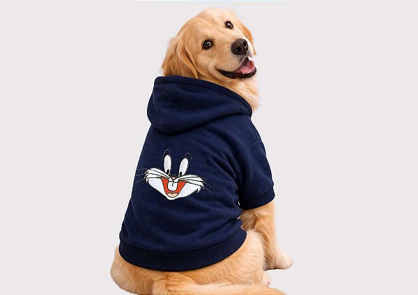 Blusão Moletom Golden Retrivier com Capuz para Cachorro Personagem Azul Marinho