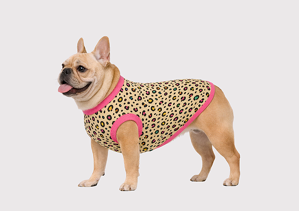 Roupa para Cachorro Plush Oncinha Bulldogue Suéter Pet Quentinho Animal Print com Acabamento Rosa