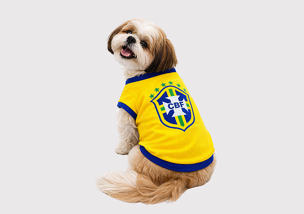 Camiseta para Cachorro Brasil | Roupa Pet Amarela Estampa Brasil Confortável Premium