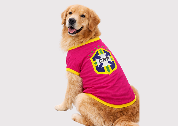 Camiseta para Cachorro Brasil Rosa Pink Tecido Premium Golden Retrivier