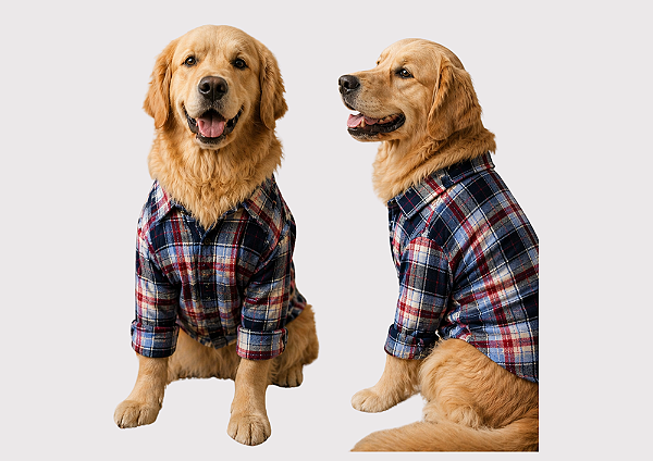 Camisa Pet Xadrez Manga Longa Gaby Moda Pet Golden Retrivier