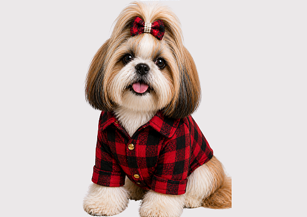 Roupa Camisa Pet Porte Pequeno Alfaiataria Xadrez Vermelha Premium Gaby Moda Pet