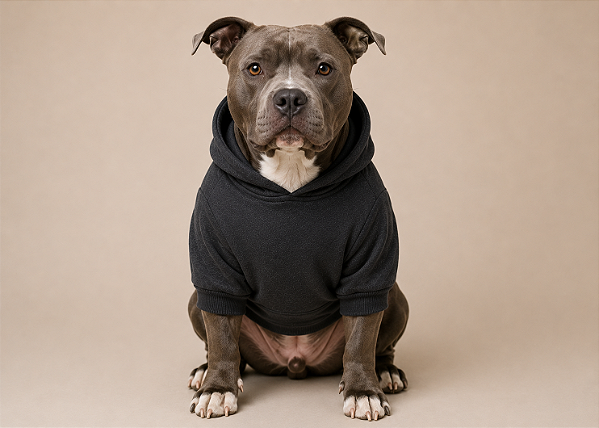 Blusa de Frio para Cachorro Moletom para Pitbull e American Bully com Capuz Cinza| Moletom Cinza
