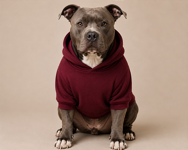 Blusa de Frio para Cachorro Moletom para Pitbull e American Bully com Capuz Vinho| Moletom Vinho