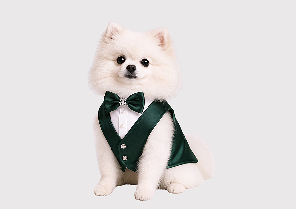 Terno Social Smoking Pet Verde Esmeralda Premium em Tecido Prada | Alta Costura para Cães de Pequeno Porte
