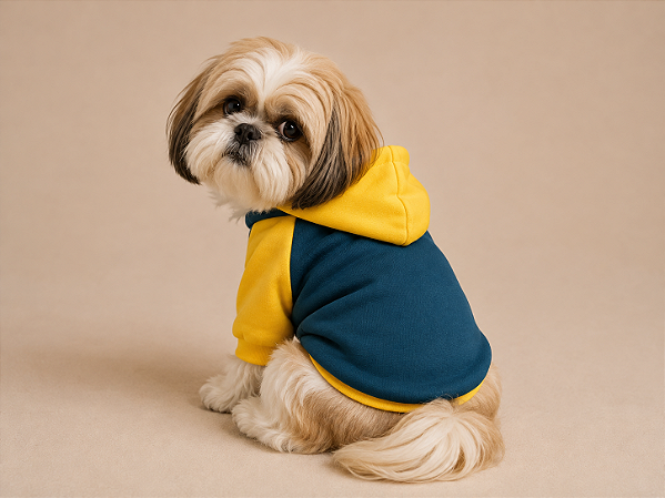 Blusa de Frio para Cachorro Pequeno com Capuz Moletom Colorido Azul Pet com Capuz em Moletom| Conforto para Cães