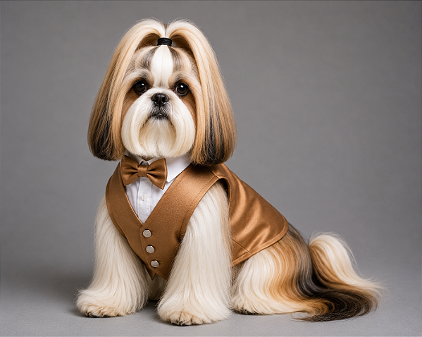 Terno para Cachorro Marrom em Tecido Prada – Roupa Pet para Casamento