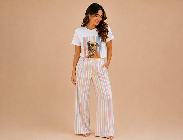 Camiseta Feminina Tal Mãe Tal Pet em Algodão – Estampa de Raça de Cachorro Caramelo
