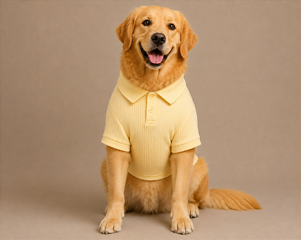 Camiseta Polo Pet Algodão Amarelo Premium Gaby Moda Pet Golden Retrivier