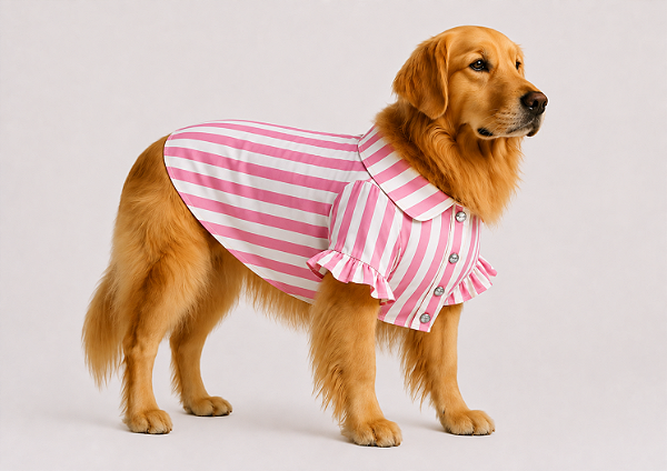Camisa de Alfaiataria Pet Listra Rosa Premium em Ticoline 100% Algodão para Cães de Porte Grande e Gigante Golden Retrivier